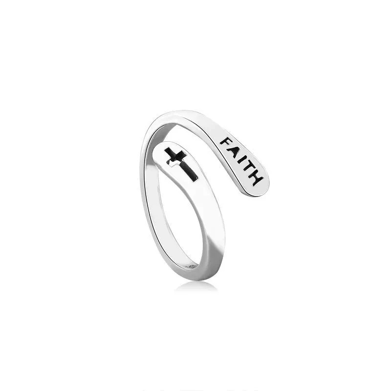 Christian Faith Cross Ring Adjustable Silver Tone Unisex Religious Jewelry Gift