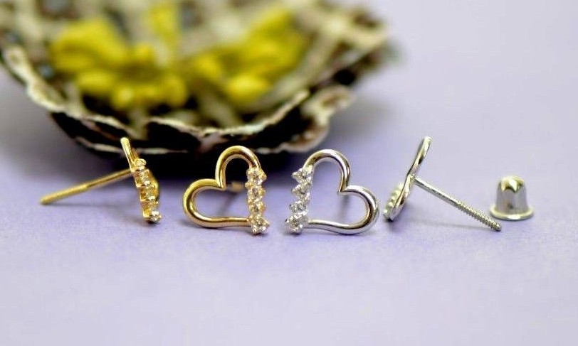 14K White or Yellow Gold Heart Shape CZ Stud Earrings