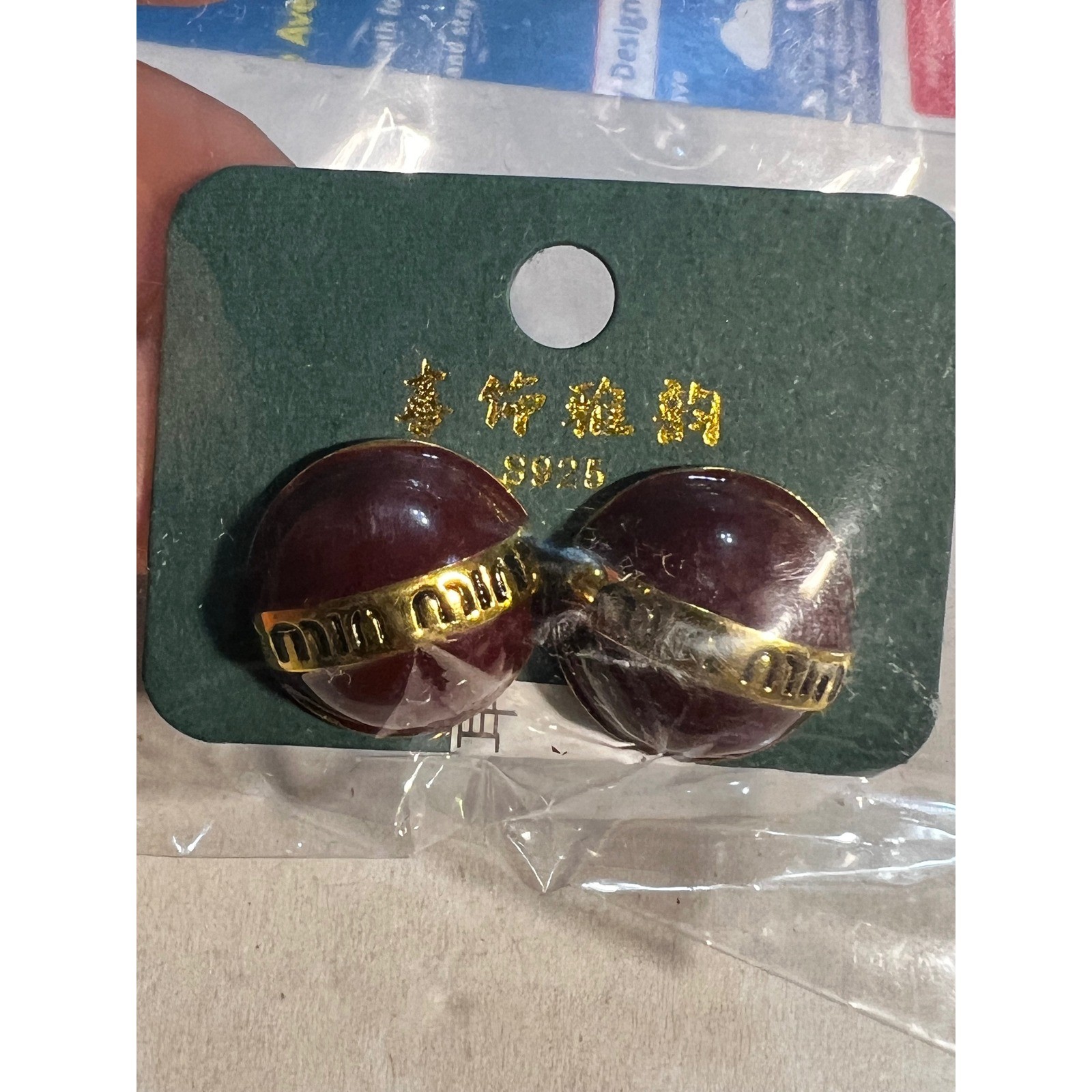 Stud Earrings Burgundy Gold S925 Sterling Silver Post Round Sphere