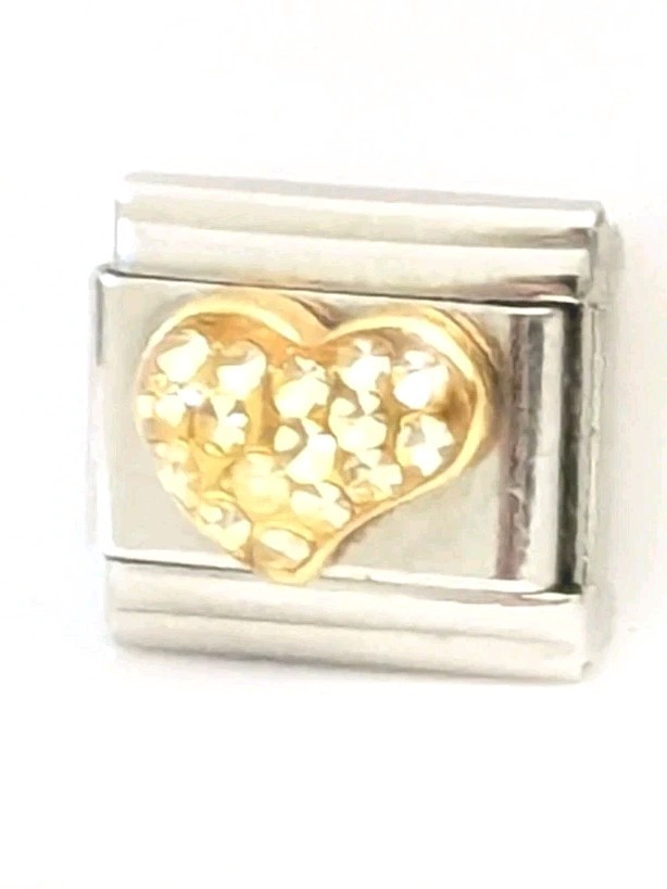 Casa D’Oro Heart w Stones April Birth Classic 9mm Link Italian Charm R135