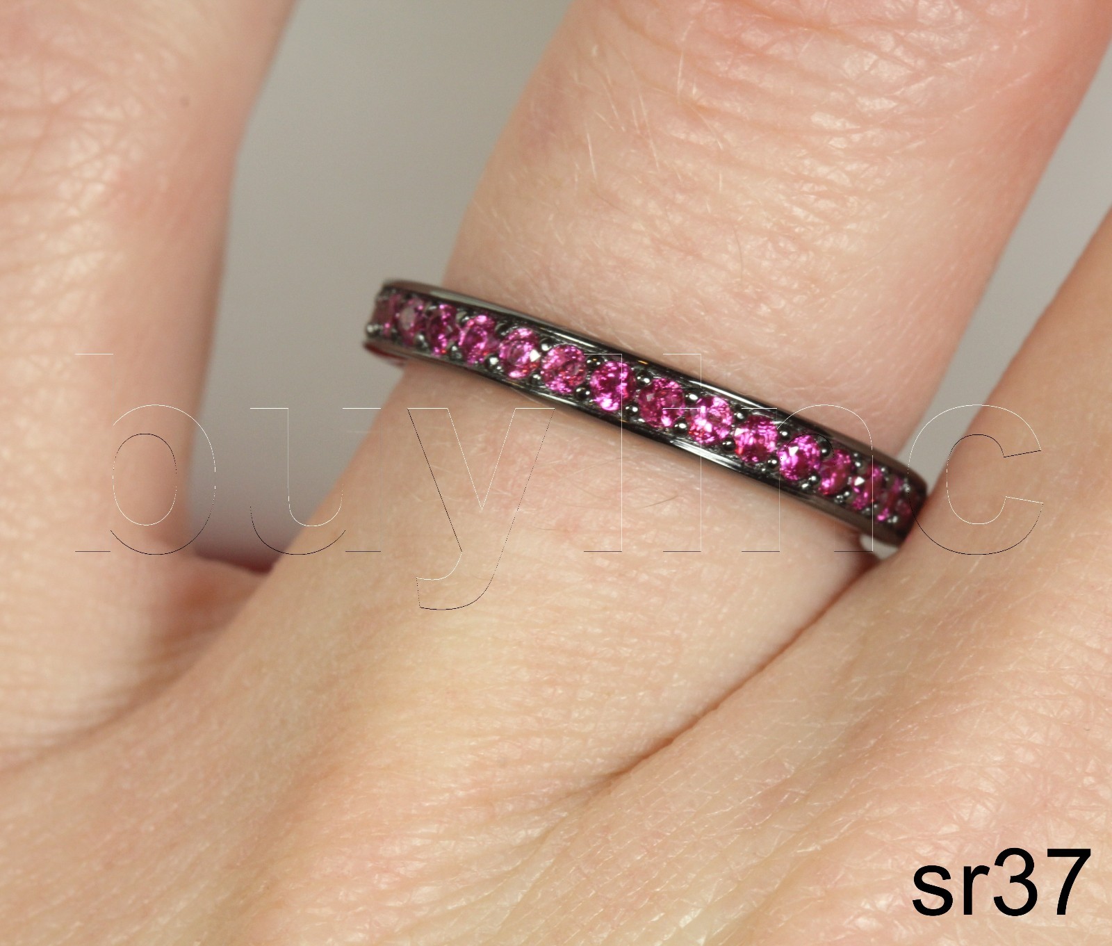 Pink CZ Black Rhodium Silver Anniversary Ring Wedding Ring Eternity Band
