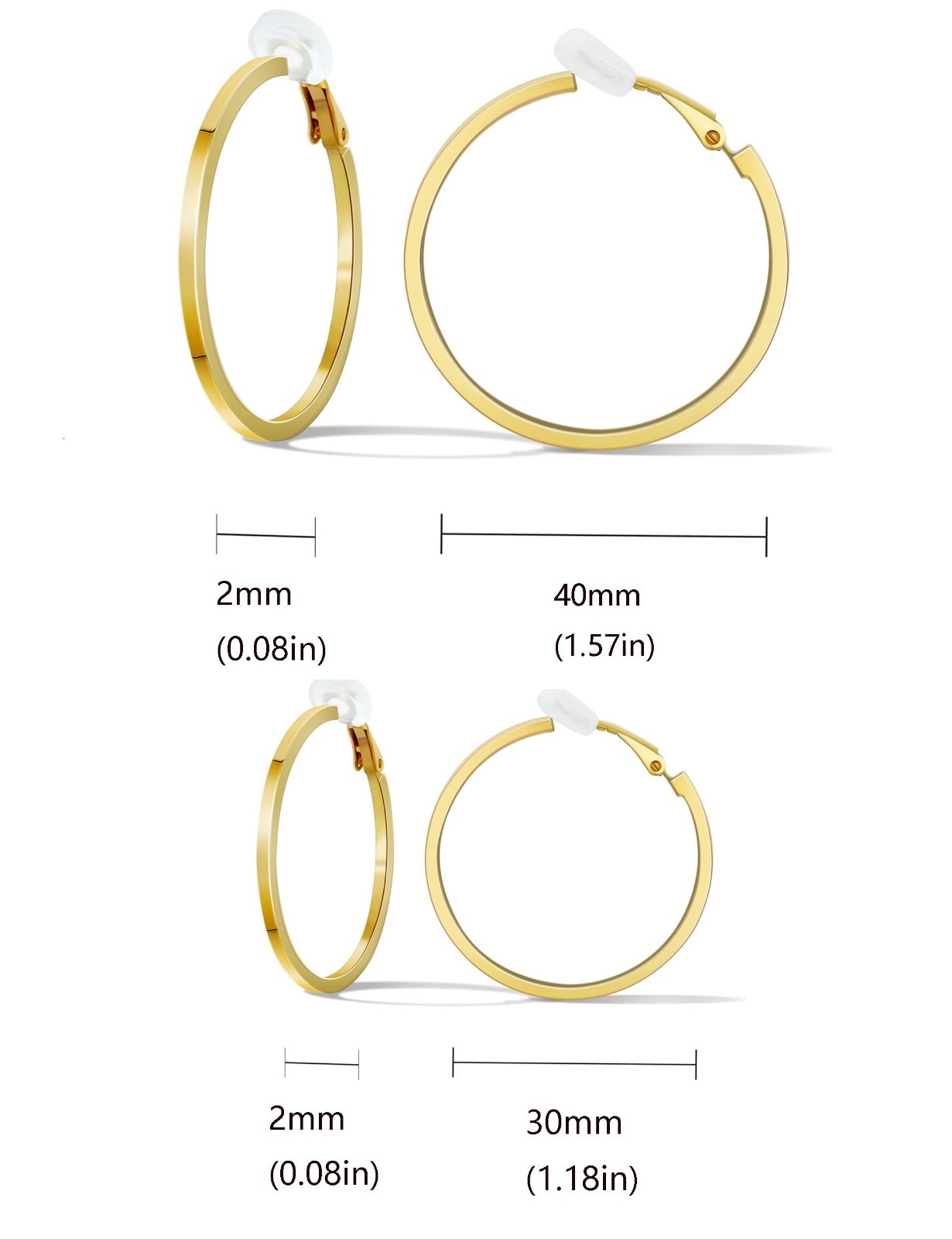 Trendy 14K Gold Clip-On Hoop Earrings for Women, Large Lightweight Non-Pierced E