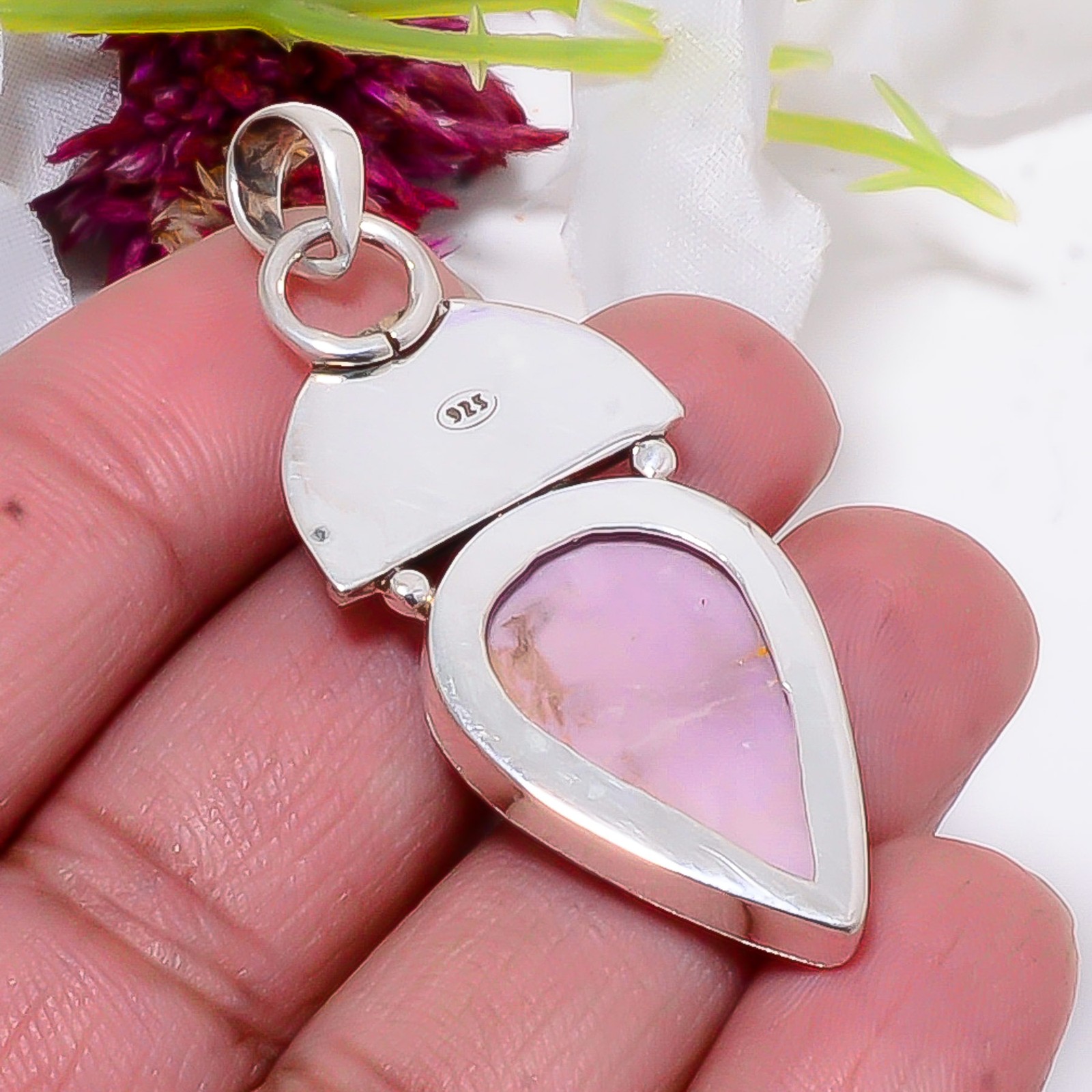 Phosphosiderite, Rainbow Moonstone – India 925 Sterling Silver Pendant 2.11″ S48