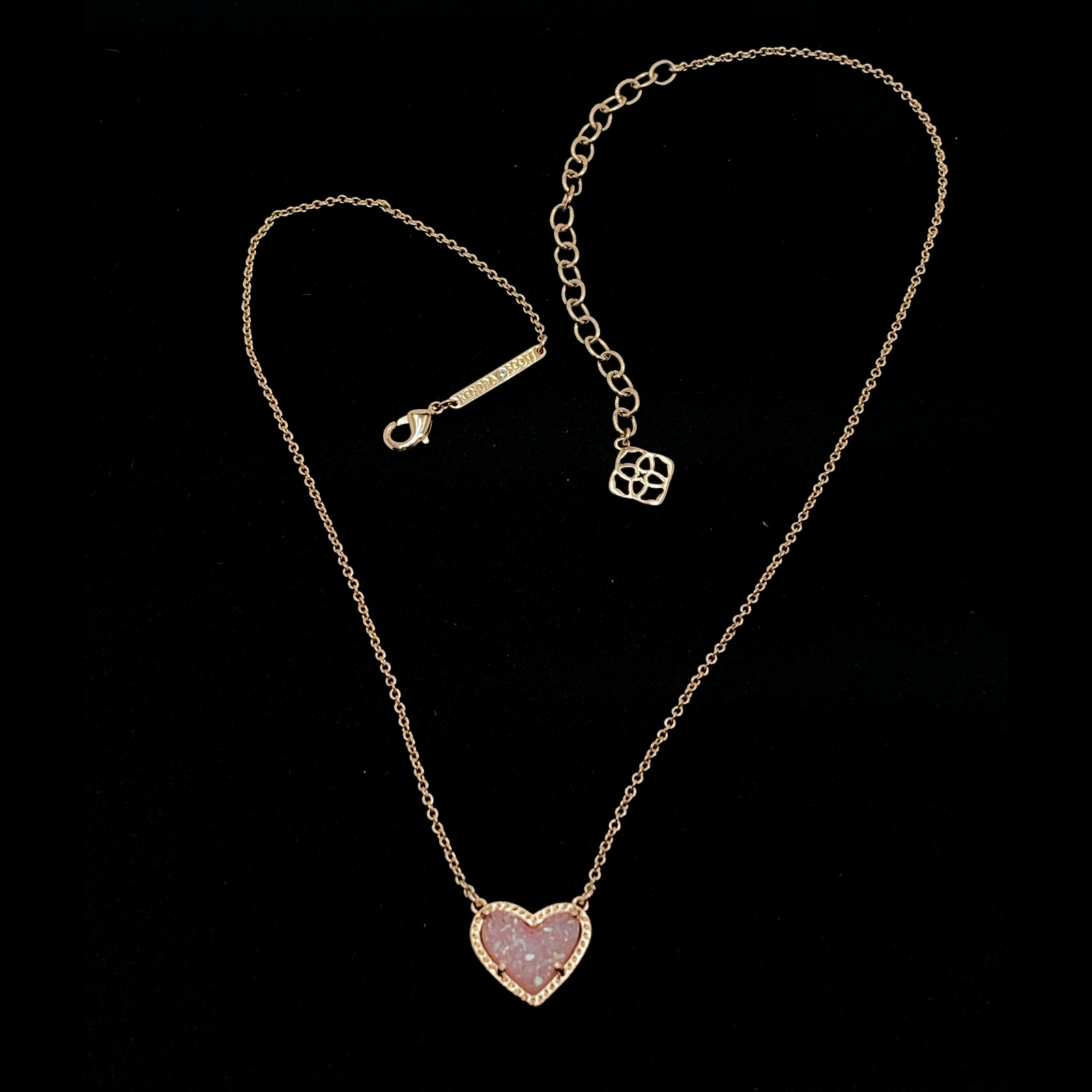 KENDRA SCOTT Pink Heart ARI Necklace Rose Gold Plated Drusy Quartz 18 In