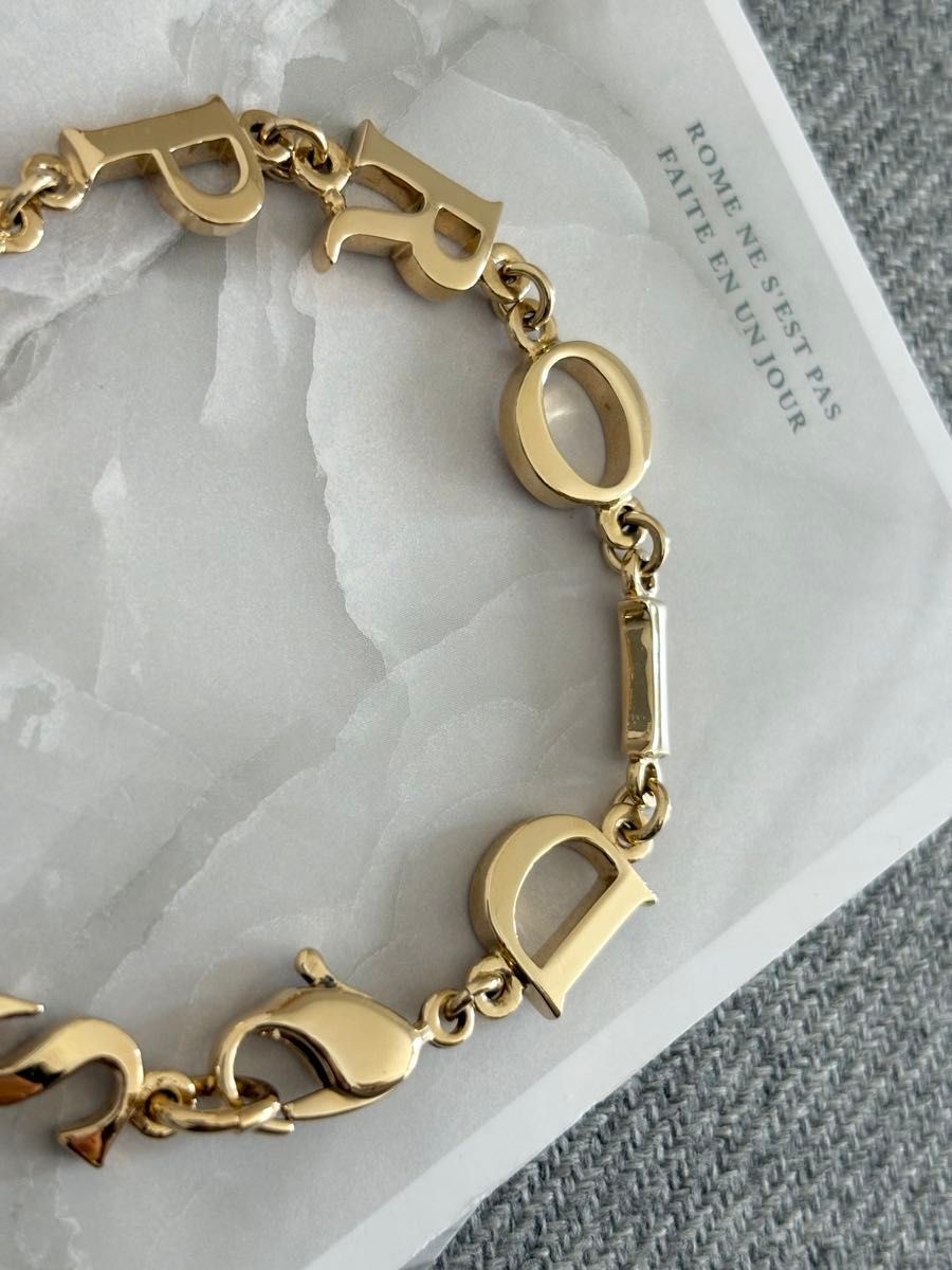 Christian Dior Paris Logo Chain Bracelet Gold Tone 19.5cm Accessory w/Box