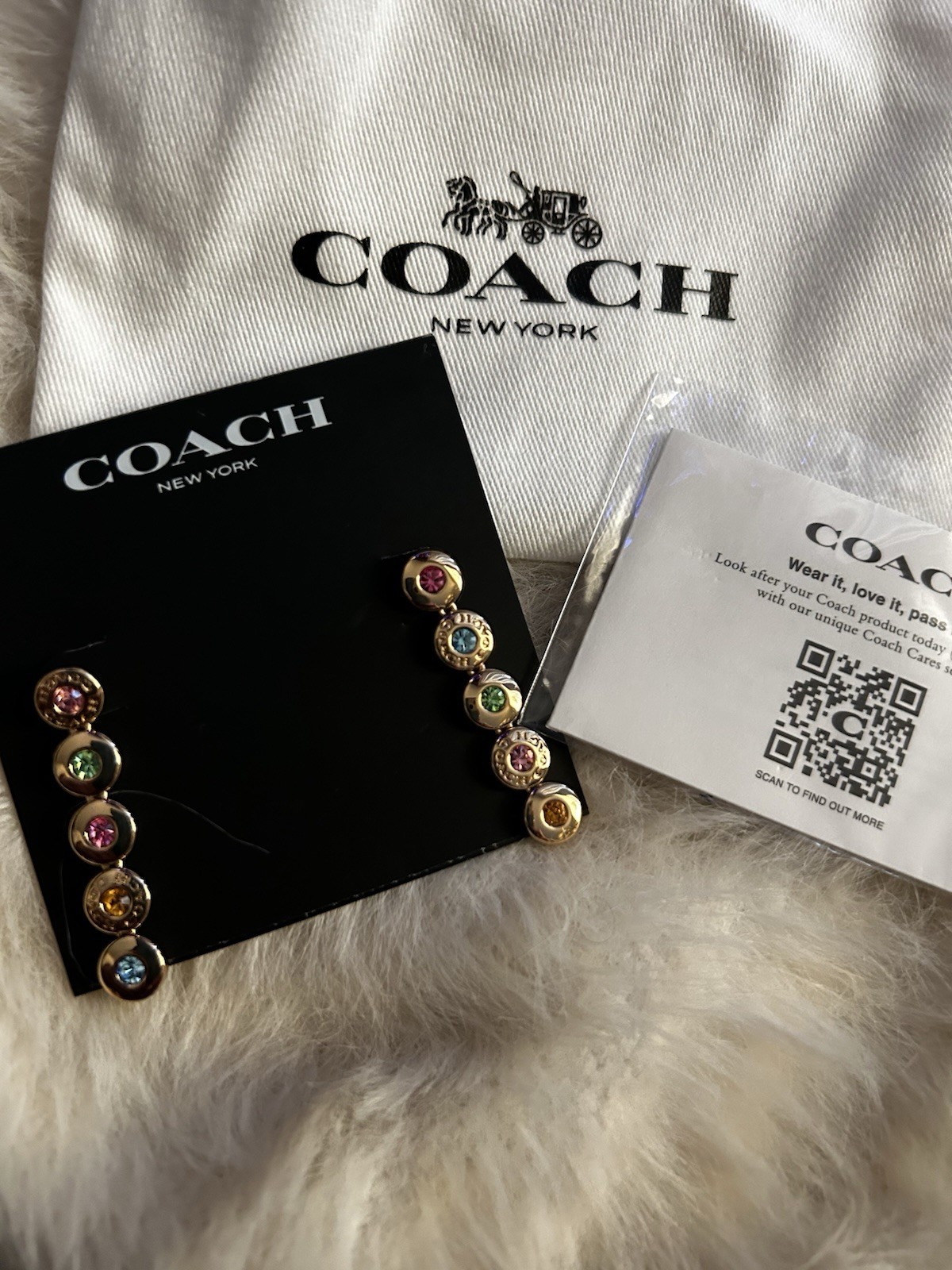 Coach Multicolor Crystal Stud Earrings Gold Tone Round Bezel Setting