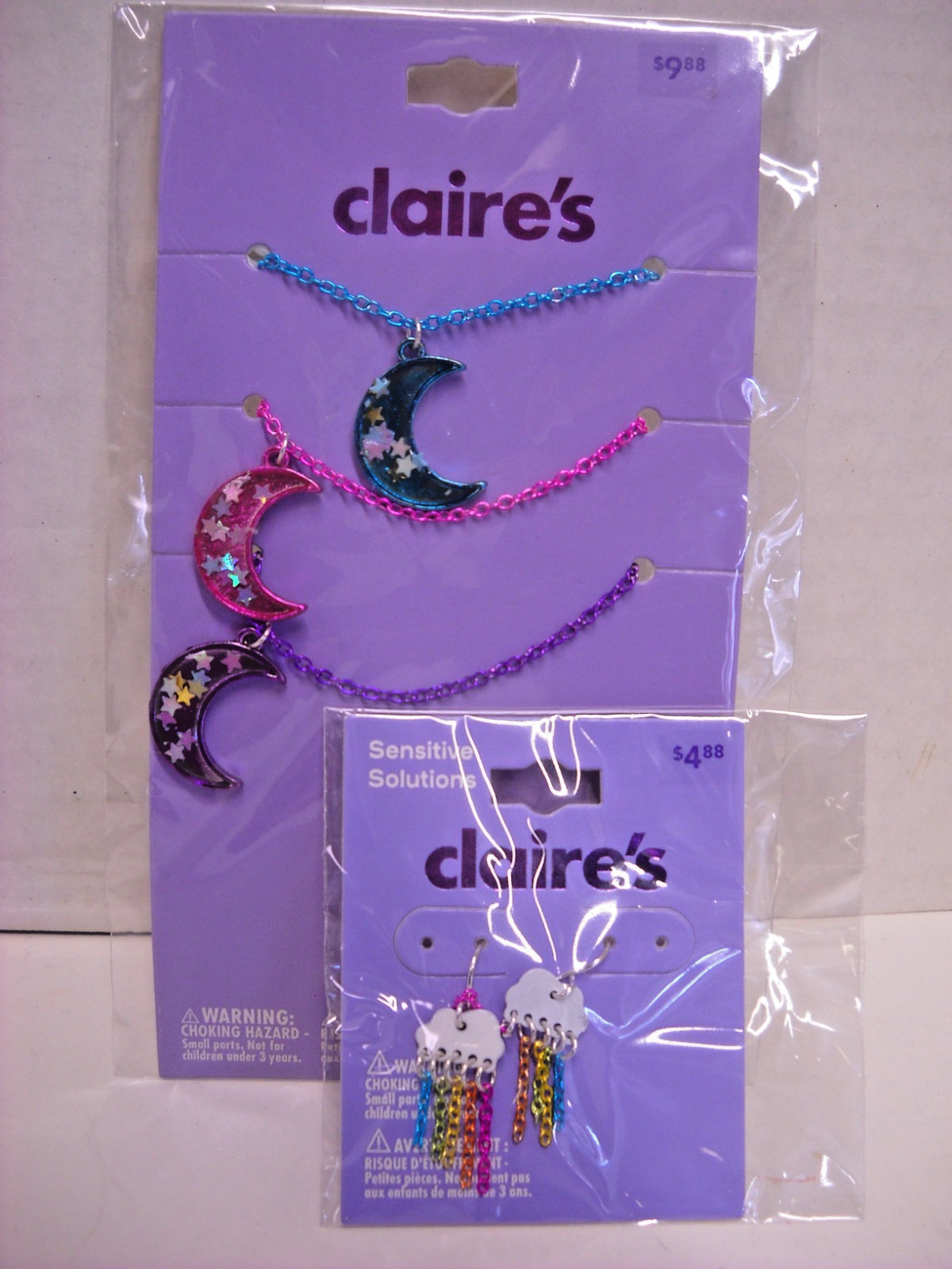 Claire’s Girl’s Rainbow Moon Layered Necklace Set & Cloud Earrings Lot F