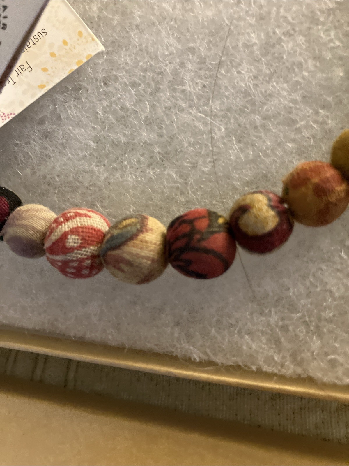 World Finds Fabric Covered Beaded Choker Strand Necklace w/ Tag 74540 Fair Trade
