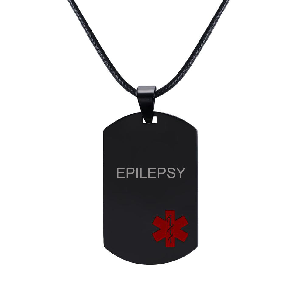 Emergency Men Medical Alert ID Dog Tag Pendant Necklace Custom Engraving Black