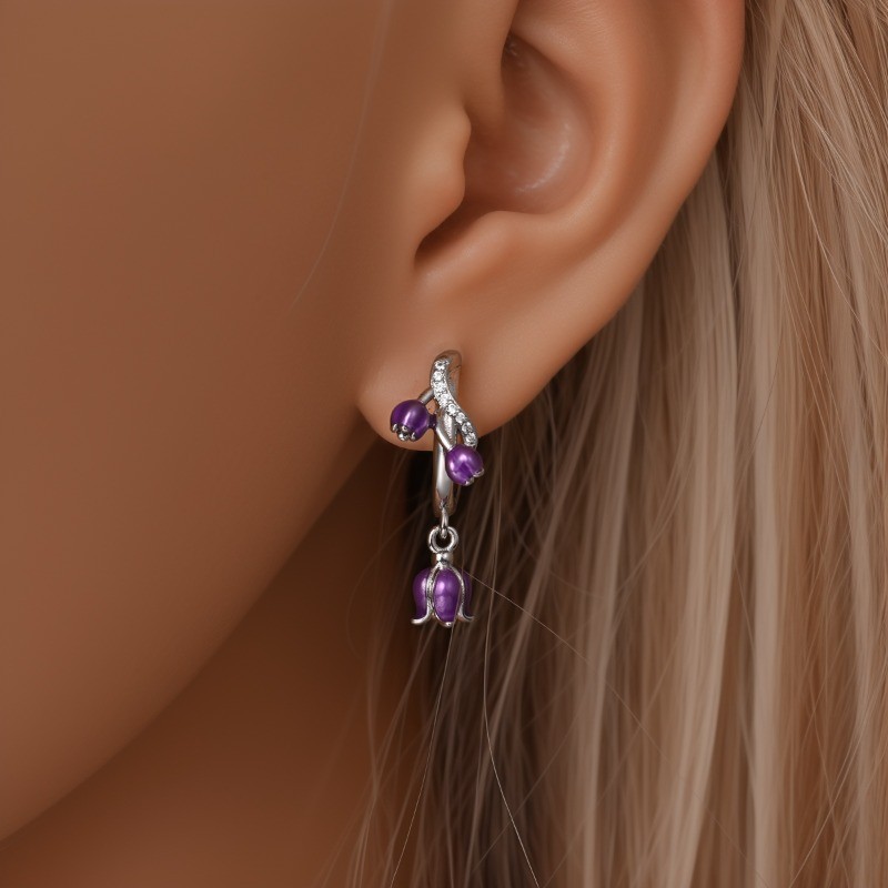 KUNSIR 925 Sterling Silver Purple Lily of the Valley Vine Earrings Women Gifts