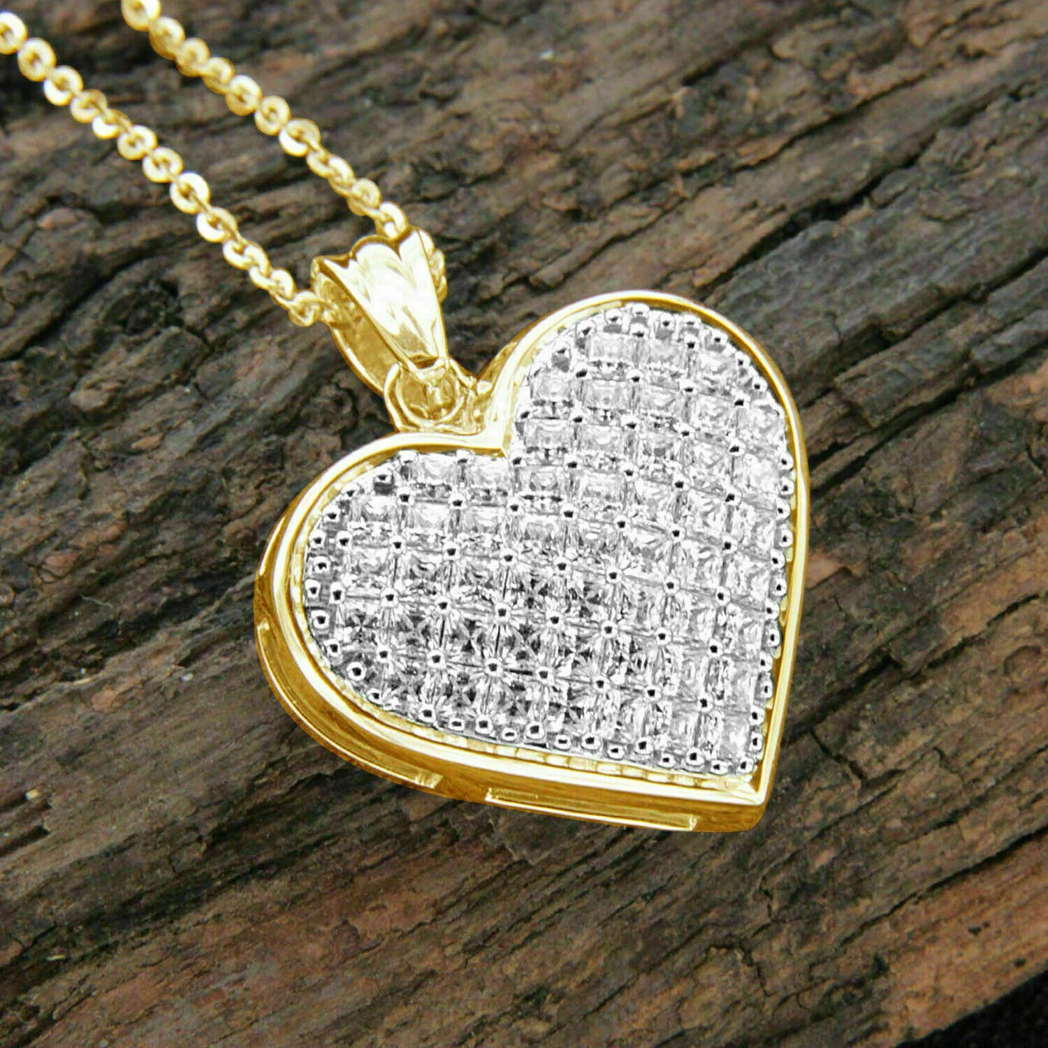 2.00 Ct Round Cut Lab Created Diamond Heart Shape Pendant 14K Yellow Gold Finish