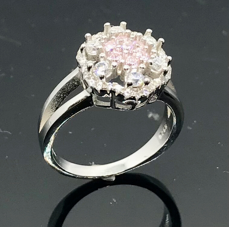 925 Sterling Silver Pink & White Cubic Zirconia Ring Size 7