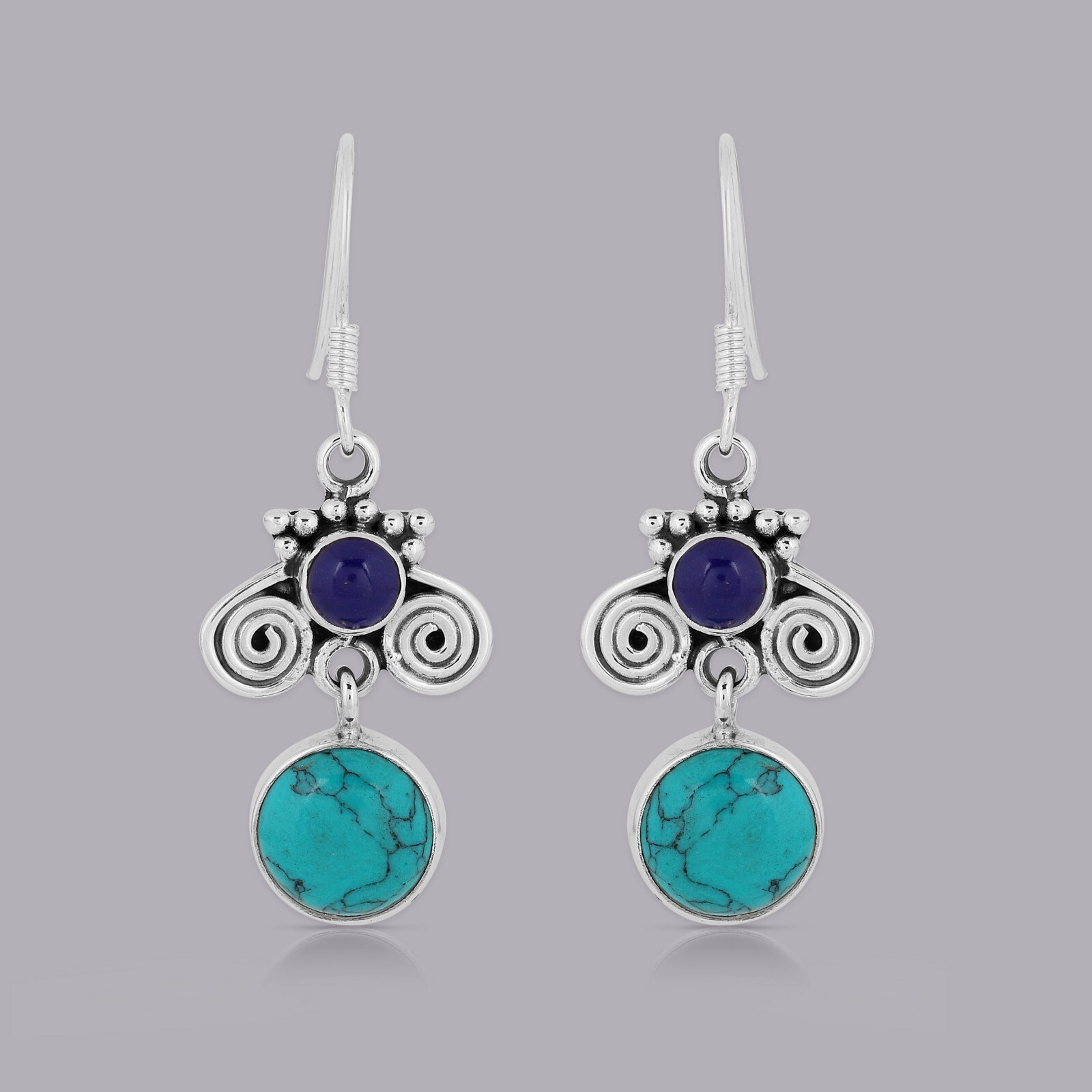 925 Sterling Silver Handmade Silver Earrings Natural Turquoise Stone Earrings