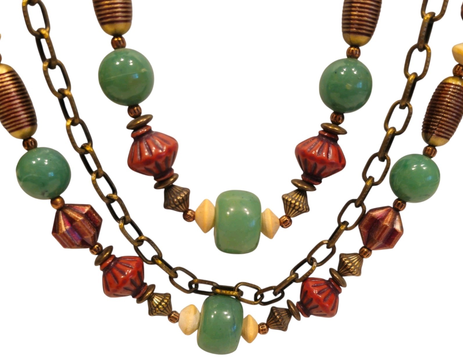 Multicolor Acrylic & Metal Beaded Boho Chic Layered Mixed Materials Necklace