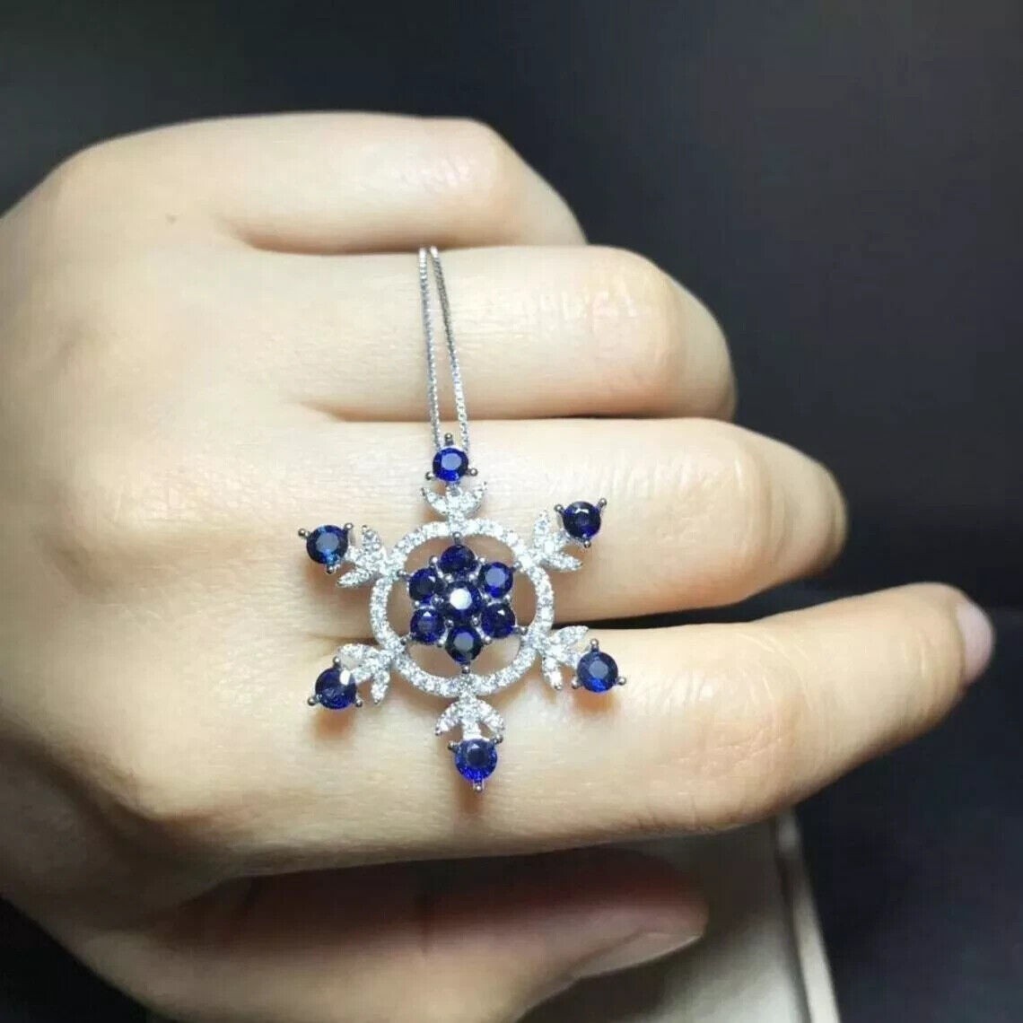 2Ct Round Cut Simulated Sapphire Flower Charm Pendant In 14k White Gold Plated