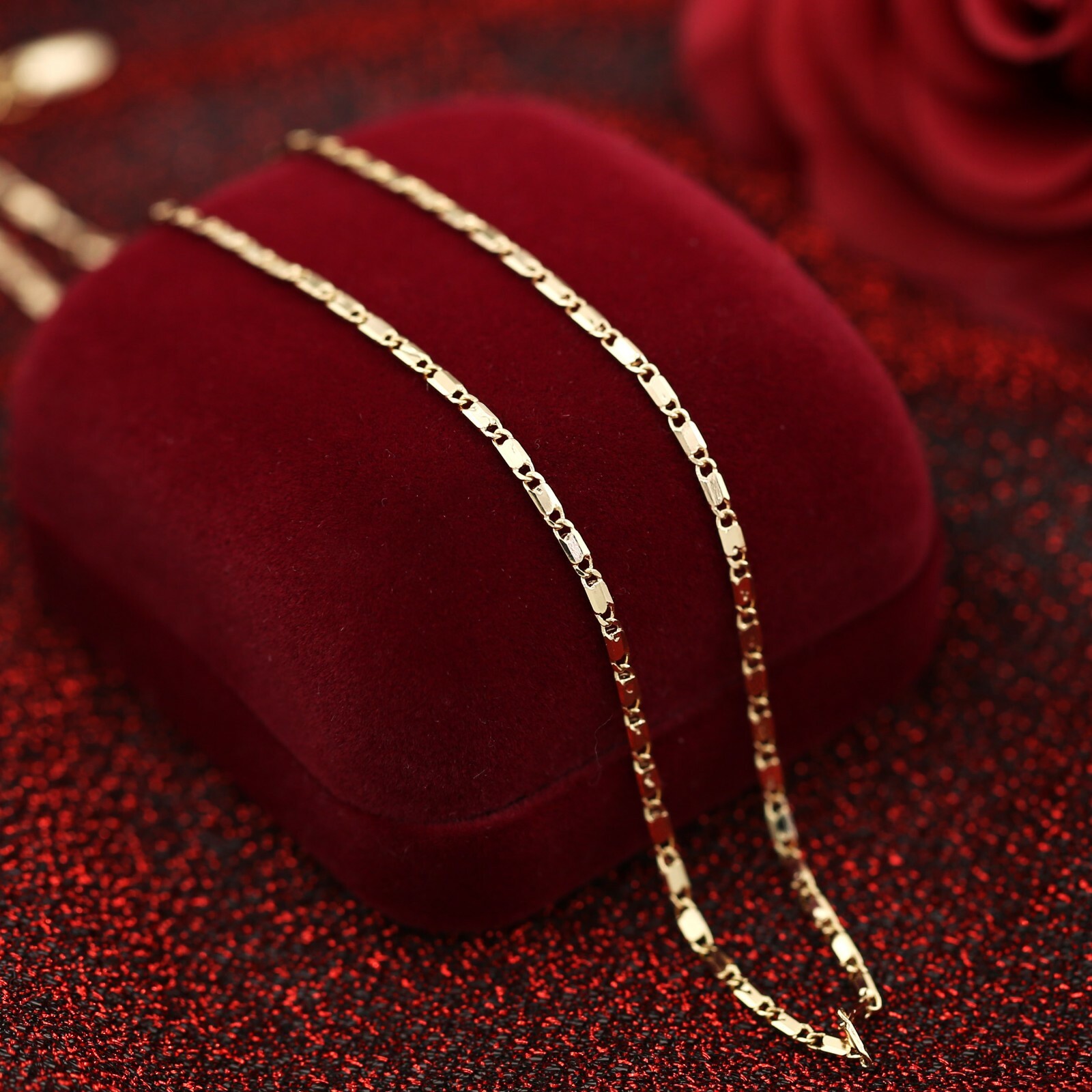 9K CHAMPAGNE GOLD FILLED SOLID 1.5mm ANCHOR RING LINK CHAIN NECKLACE 40cm-45cm
