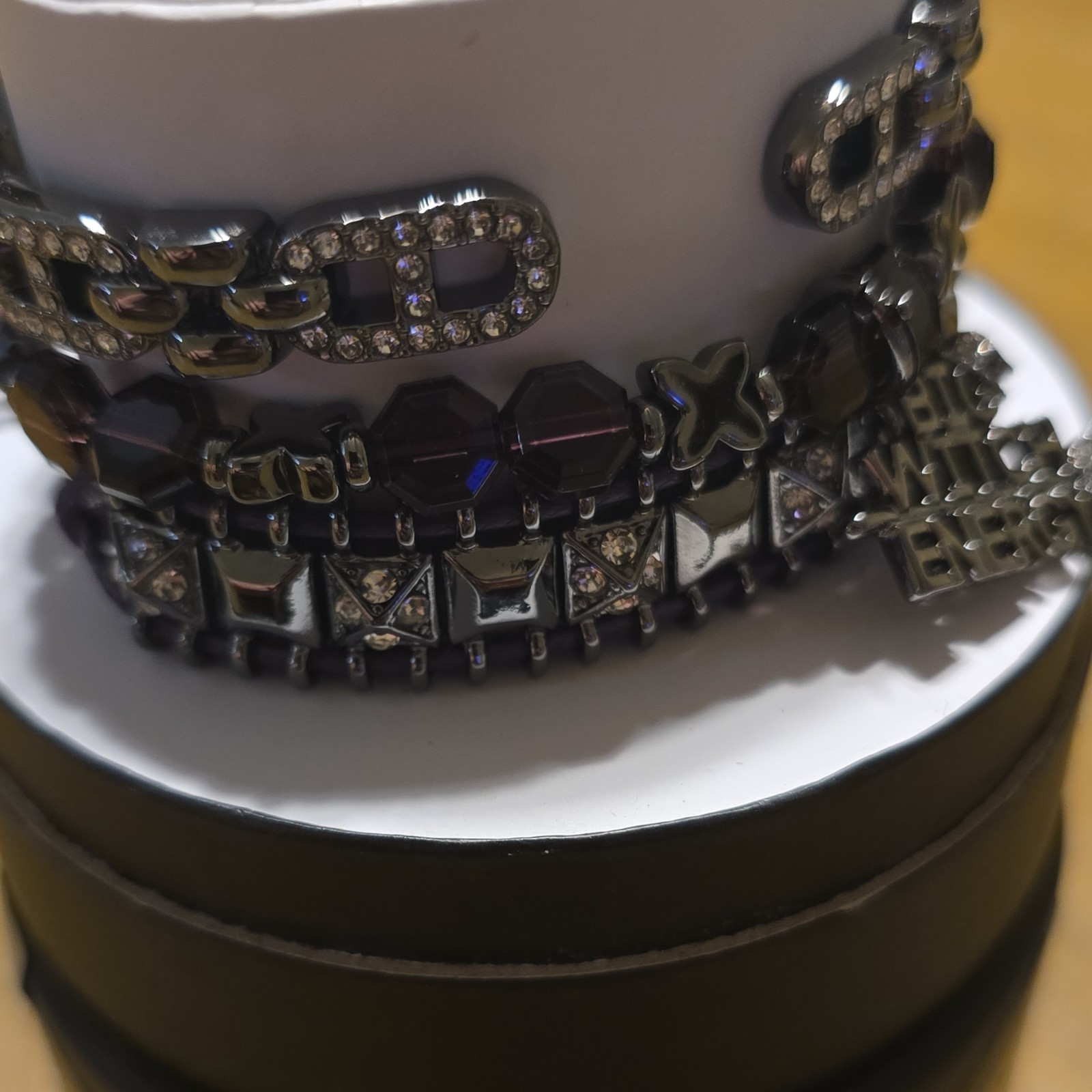 BP Halloween Charm Bracelet Silver Hematite Plated Black Lab Created Stones