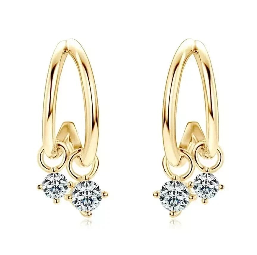 1.00Ct Round Cut Simulated Diamond Drop Dangle Earrings 14k Yellow Gold Plated