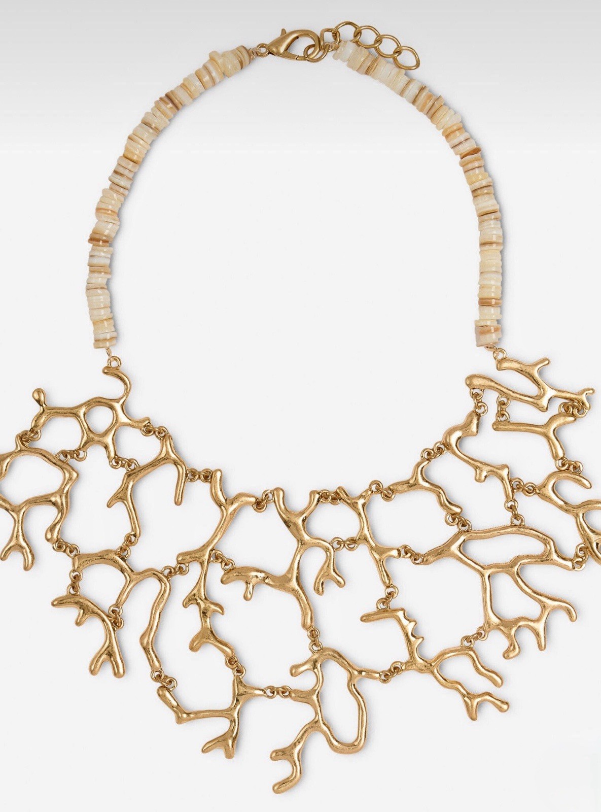 Original Parfois Shell Necklace With Polished Golden Finish Coral Pendant