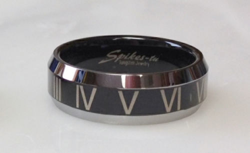 Black Stripe Roman Numerals Tungsten Wedding Ring Size 9,10,11,12,13 (f99)