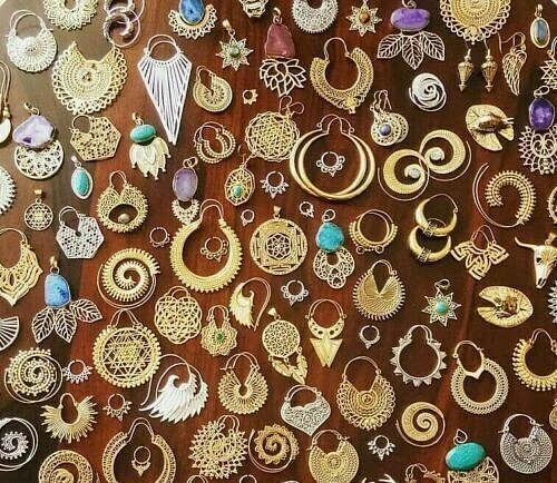 50 PAIRS WHOLESALE LOT MIX SACRED MANDALA HOOP BRASS TRIBAL BOHO HIPPY EARRINGS