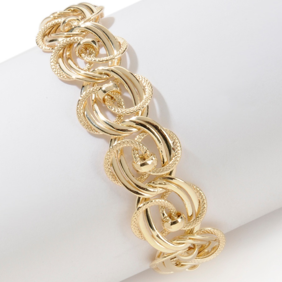 Technibond Double Rosette Link Bracelet 14K Yellow Gold Clad Sterling Silver 925