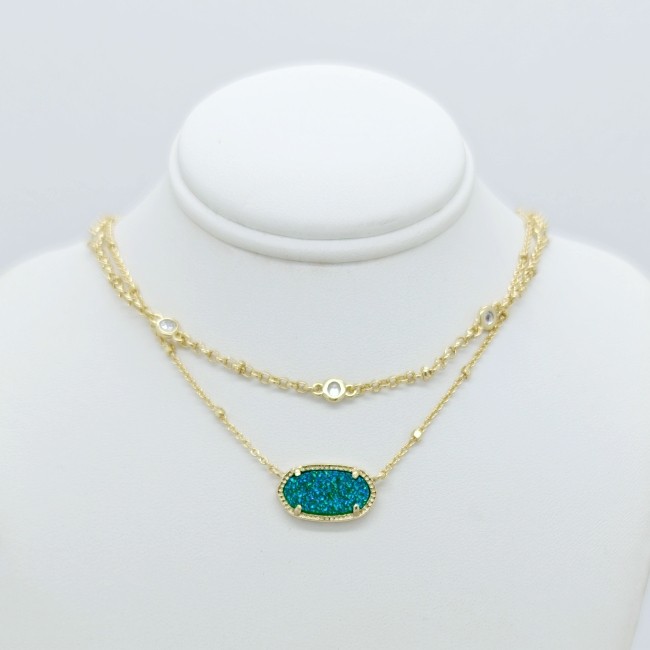 Kendra Scott Elisa Gold Crystal Multi Strand Pendant Necklace in Teal Drusy