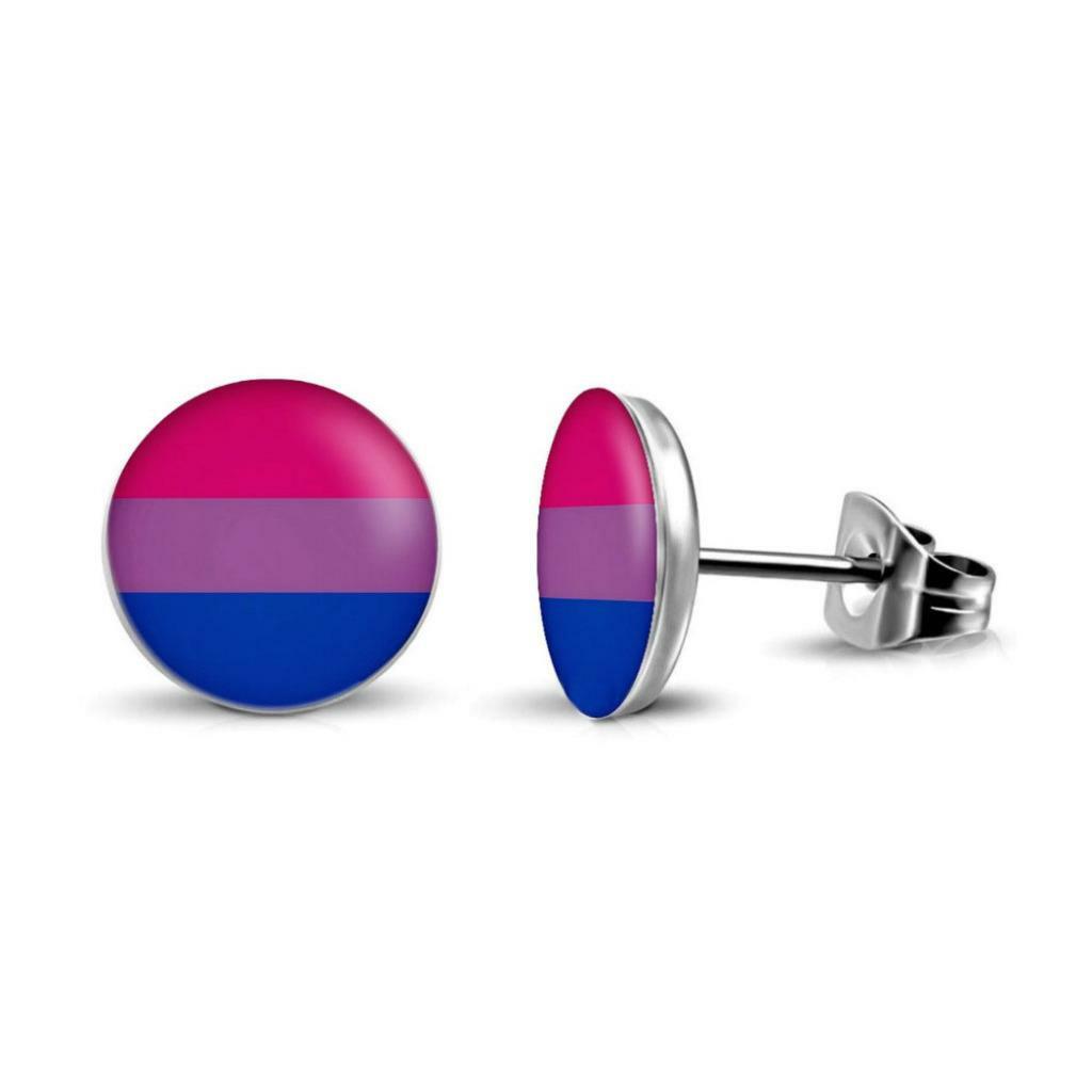 BISEXUAL PRIDE FLAG EARRINGS 10mm Stainless Steel Stud LGBTQ Bi Awareness LGBT