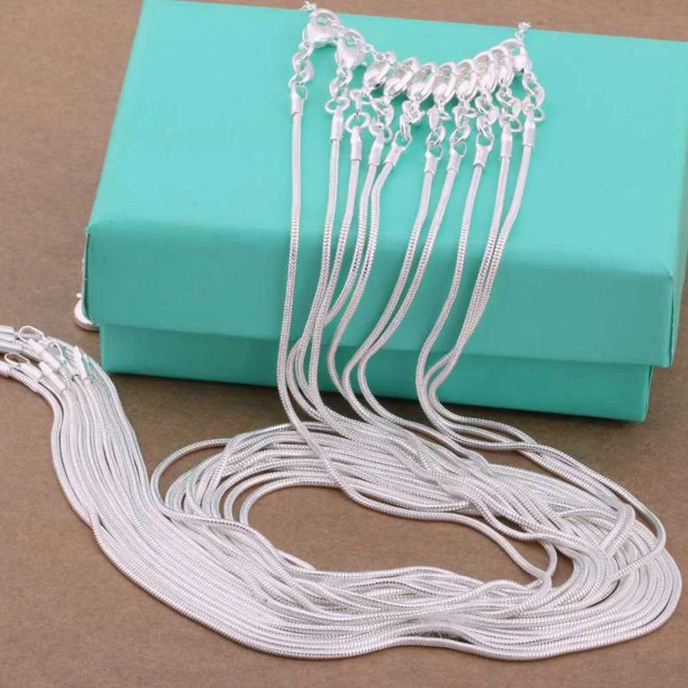 5/10pcs Wholesale 925 Sterling Solid Silver 1mm Snake Chain Necklace For Women