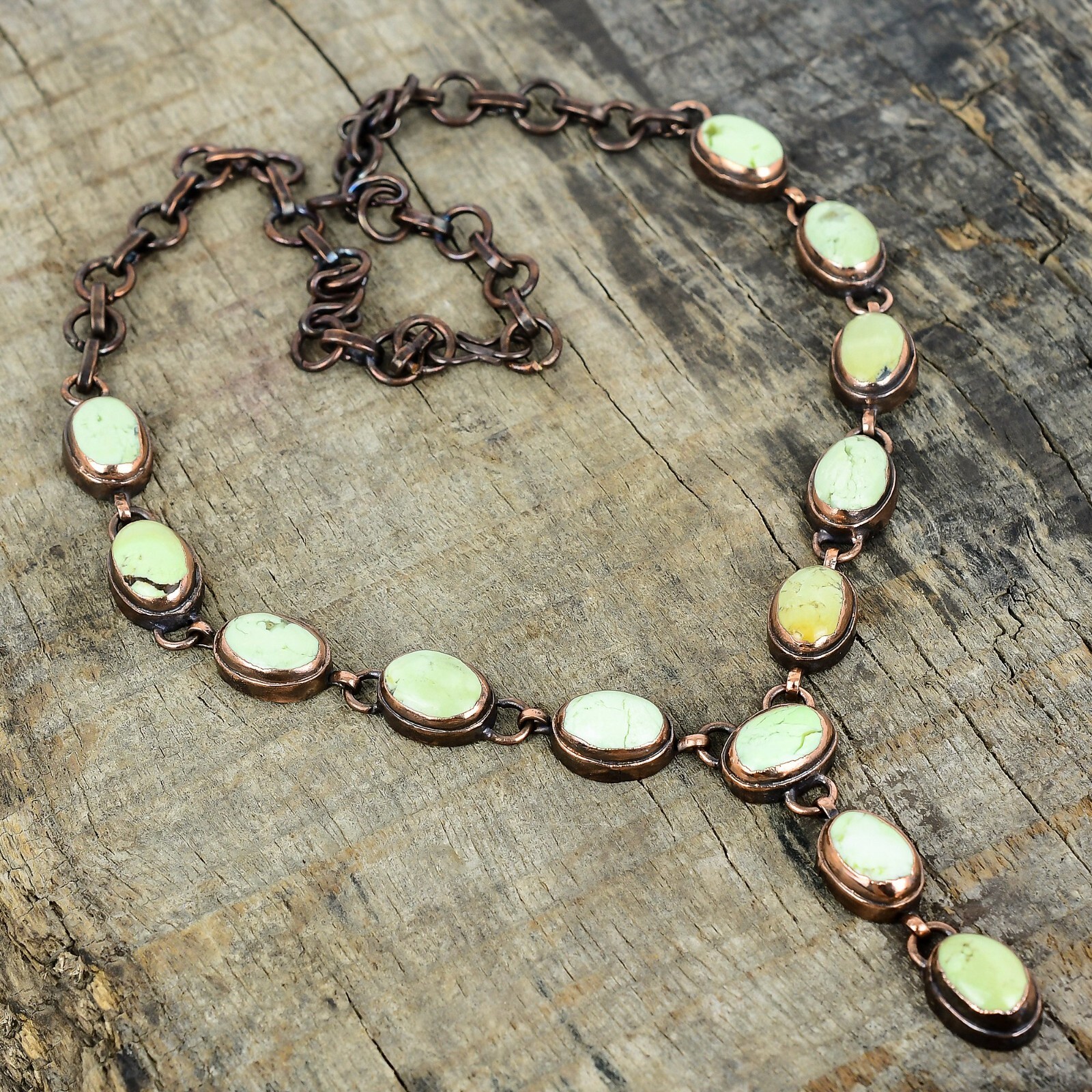 Natural Lemon Chrysoprase Bezel Chain Wife Electroformed Necklace Jewelry Copper
