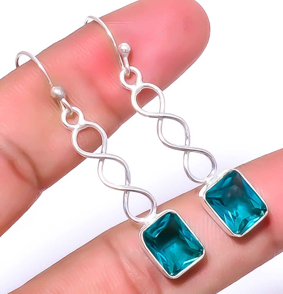 Paraiba Tourmaline Gemstone 925 Silver Plated Spiral Earring 1.79″ T88