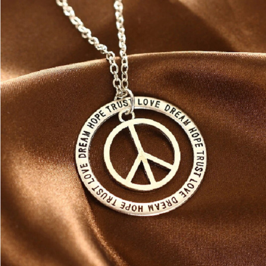 PEACE SIGN SYMBOL LOVE HIPPIE RETRO pendant 24″ 925 Sterling Silver Necklace
