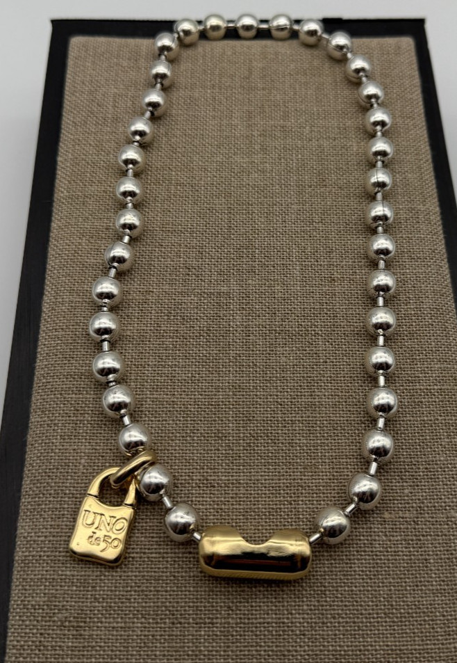 NEW Uno de 50 SNOWFLAKE Necklace Silver & Gold Plated Beaded Ball Chain Accent