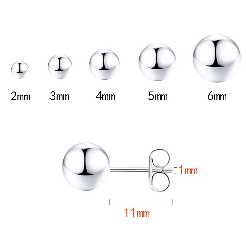 Small Silver Stud Earrings for Women: 2mm 3mm 4mm 5mm 6mm, silver