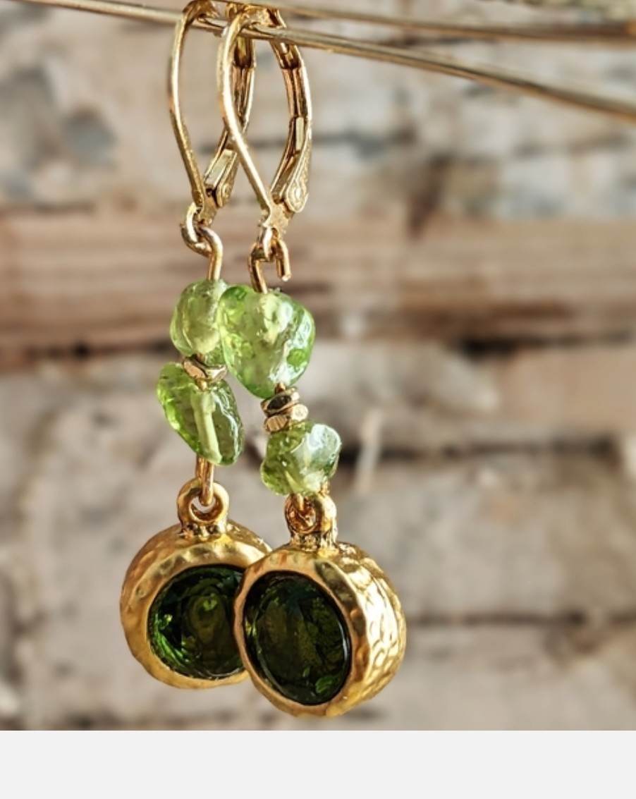 4.20 Carats Genuine Peridot & Peridot Earrings in Brushed Gold over Gold Plated