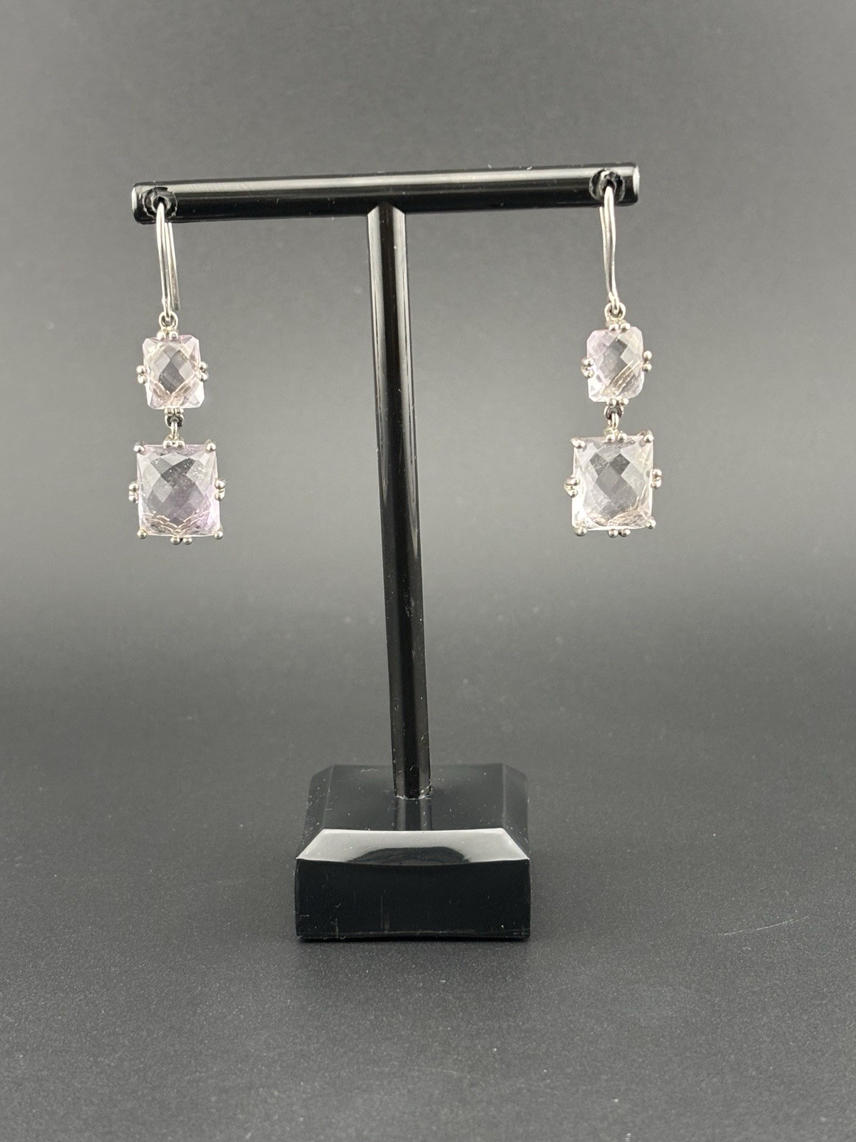 CID 925 Sterling Silver Pale Lavender Pink Gemstone Dangle Earrings China 7g