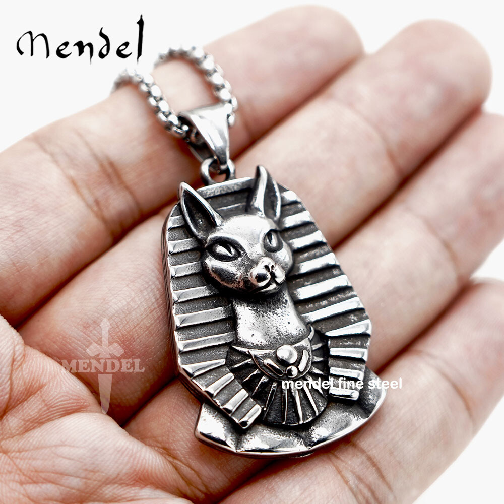 MENDEL Womens Girls Egyptian Bastet Cat Amulet Pendant Necklace Stainless Steel