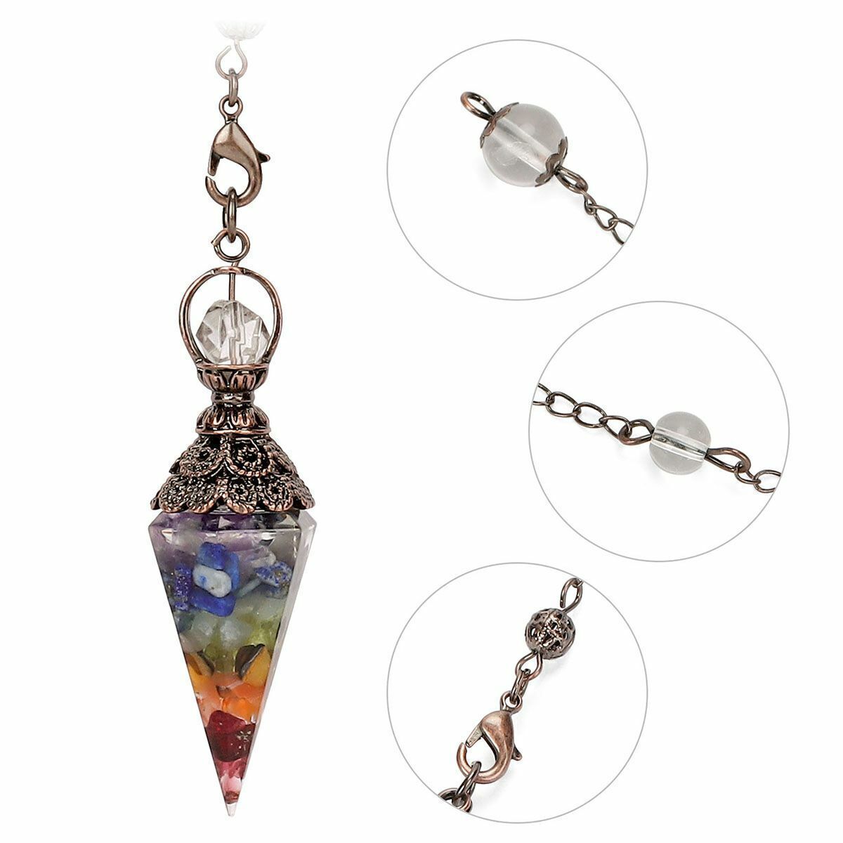 Quartz Natural Crystal Pendulum Healing Chips Stone Reiki Chakra Chain Pendant
