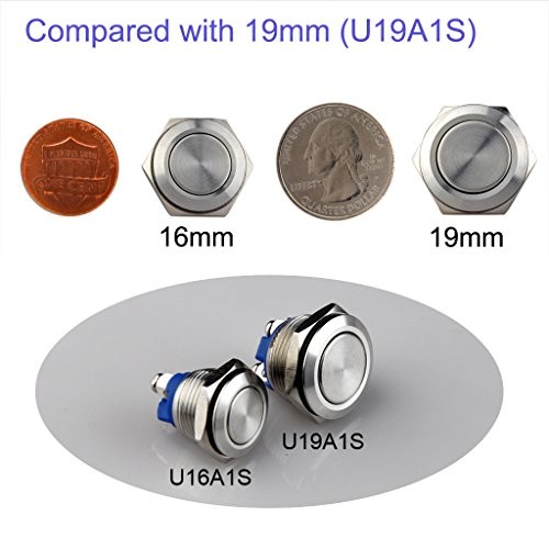 Ulincos Momentary Push Button Switch U16A1 1NO SPST Silver 16mm Silver
