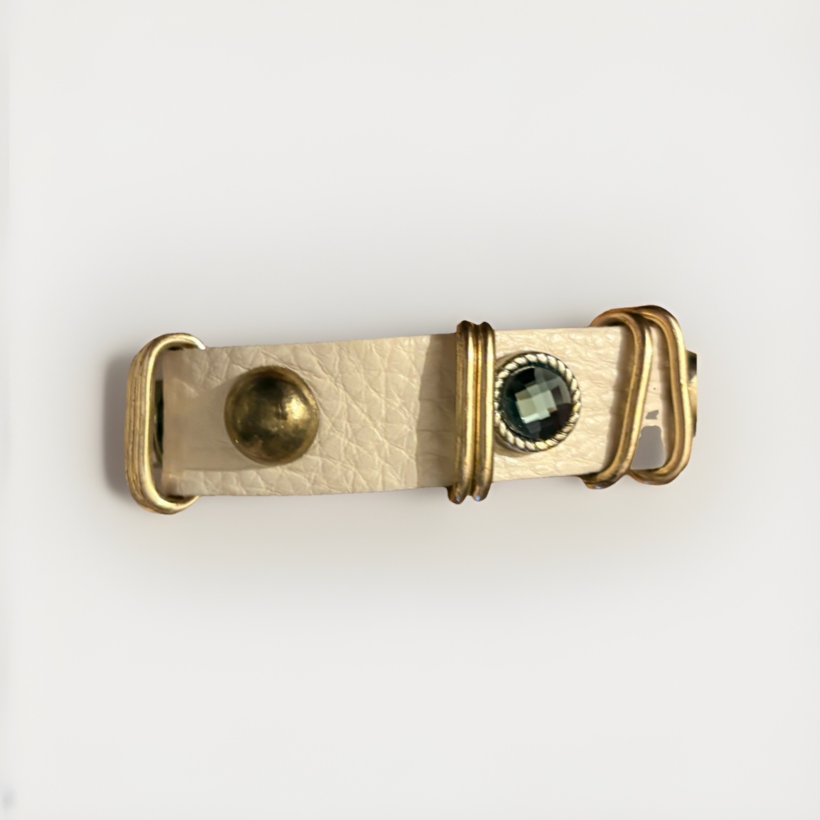 Vintage King Star Beige Leather Cuff Bracelet, with Crystals and snaps 7”-8”
