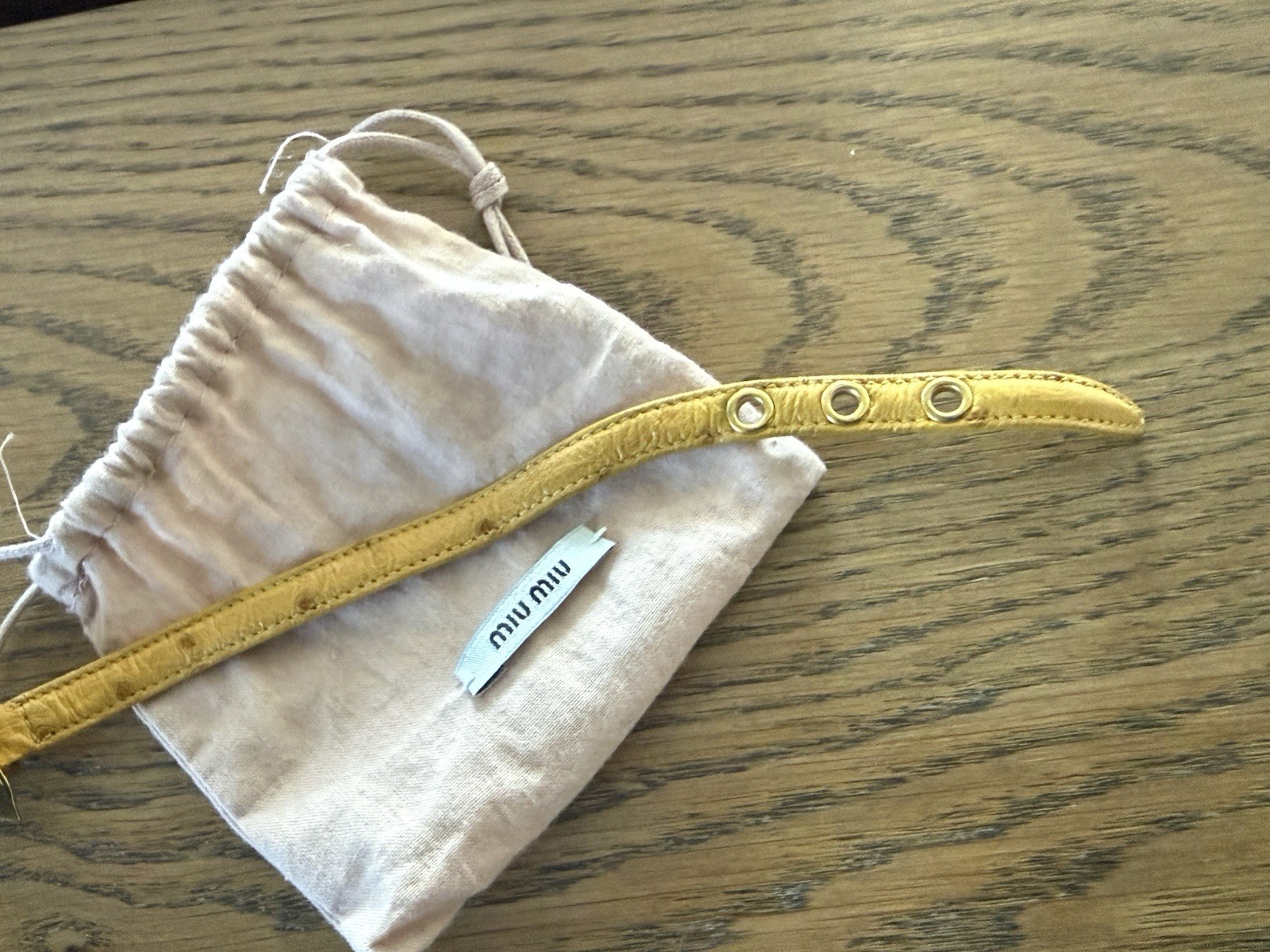 Miu Miu Ostrich Leather Yellow Bracelet with Plated Gold Buckle
