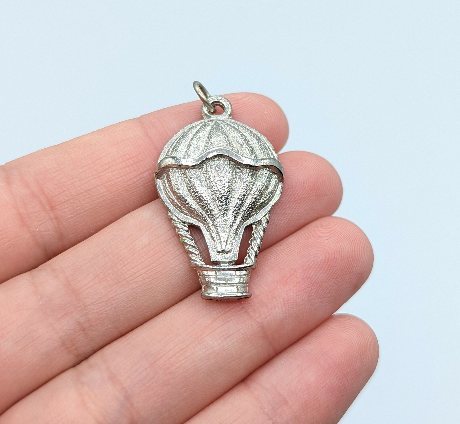 Silver Tone Textured Hot Air Balloon Travel Transportation Charm Pendant