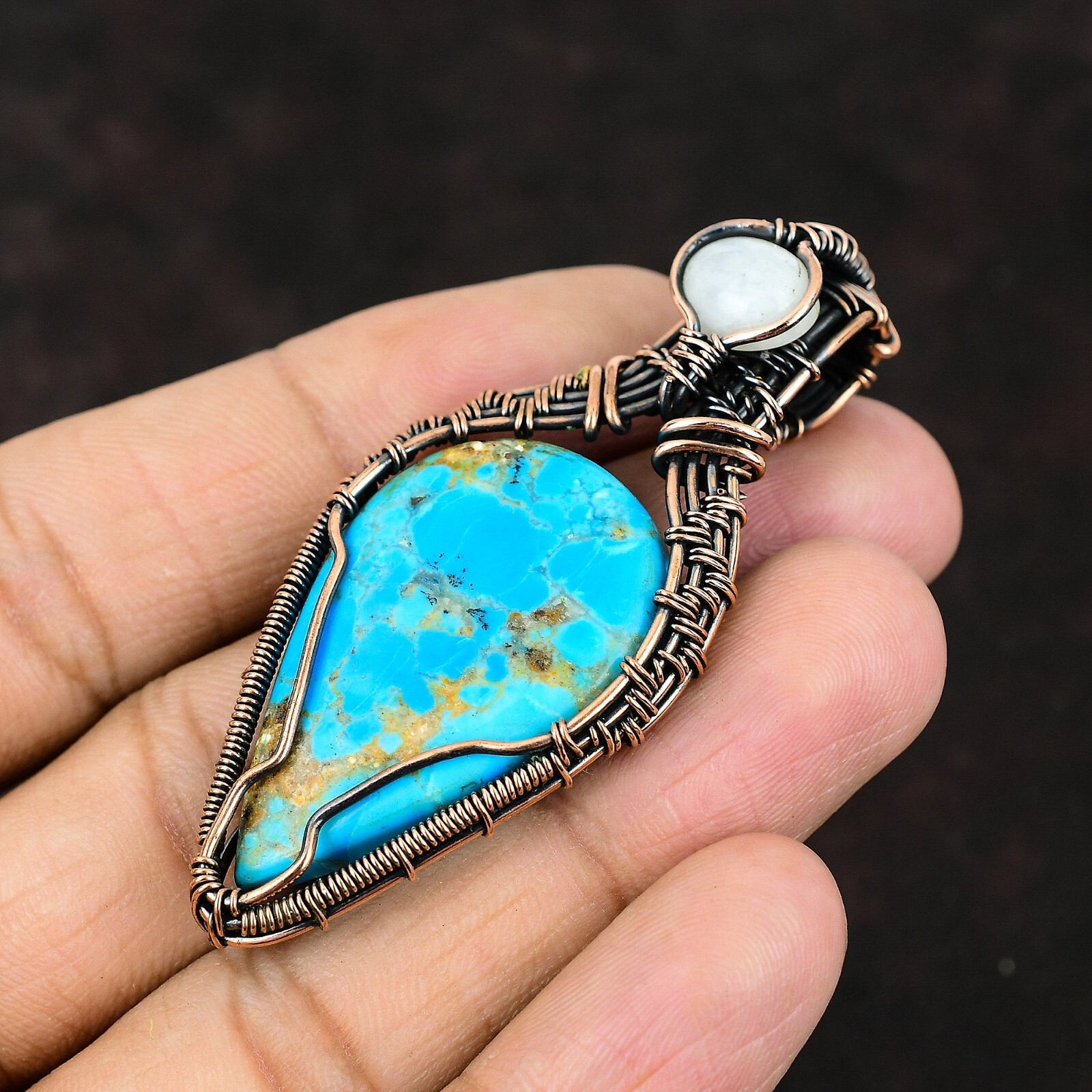 Gift For Her Arizona Turquoise Wire Wrapped Pendant Copper Jewelry 2.64″