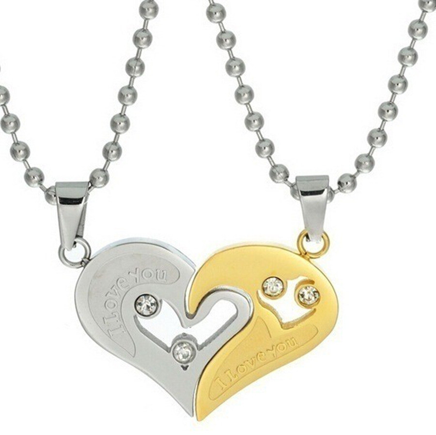 1Set Stainless Steel Couple Necklace Pendant Love Heart Matching With Chain