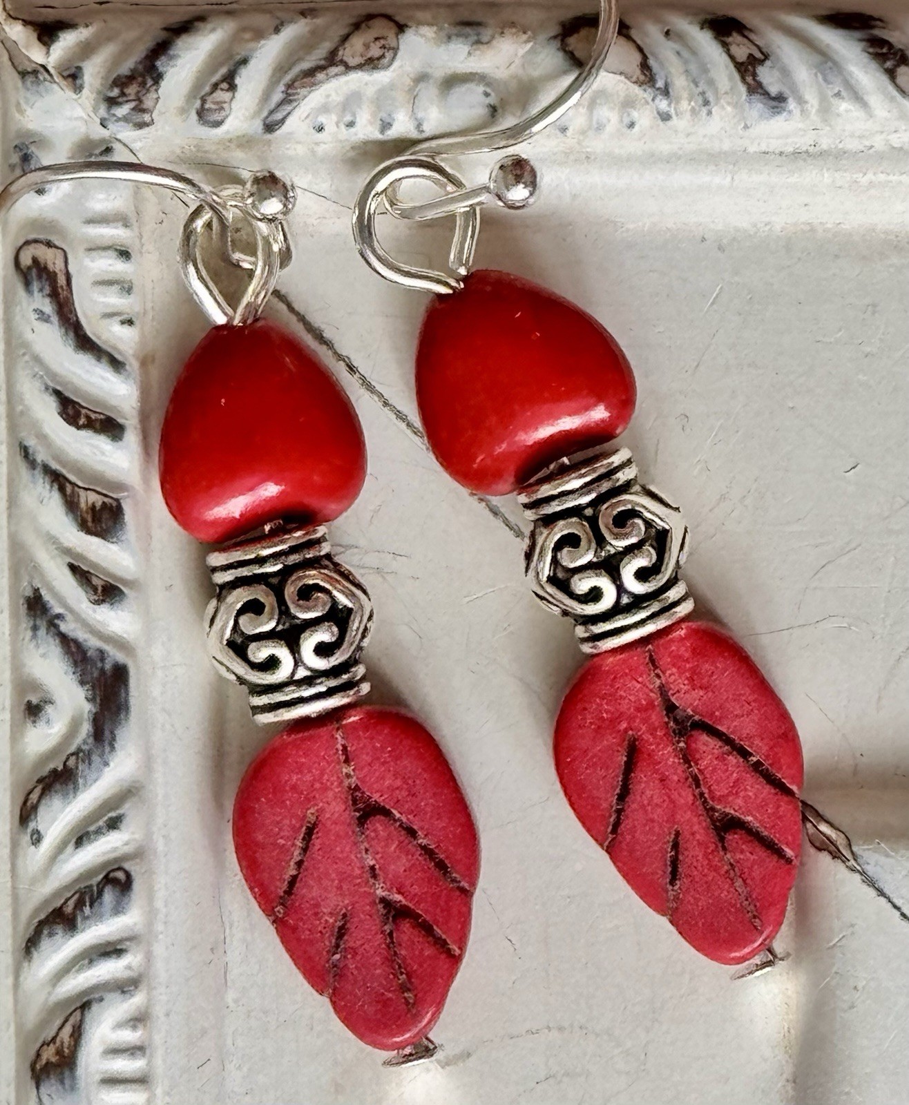Silver and Red Stone Leaves. Available In Gold or Bronze Upon Request