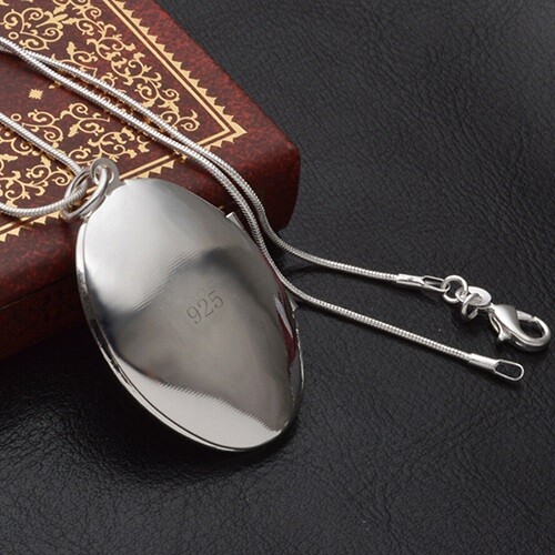 Elegant 925 Sterling Silver Flower Oval Locket Charms Fashion Pendant Necklace