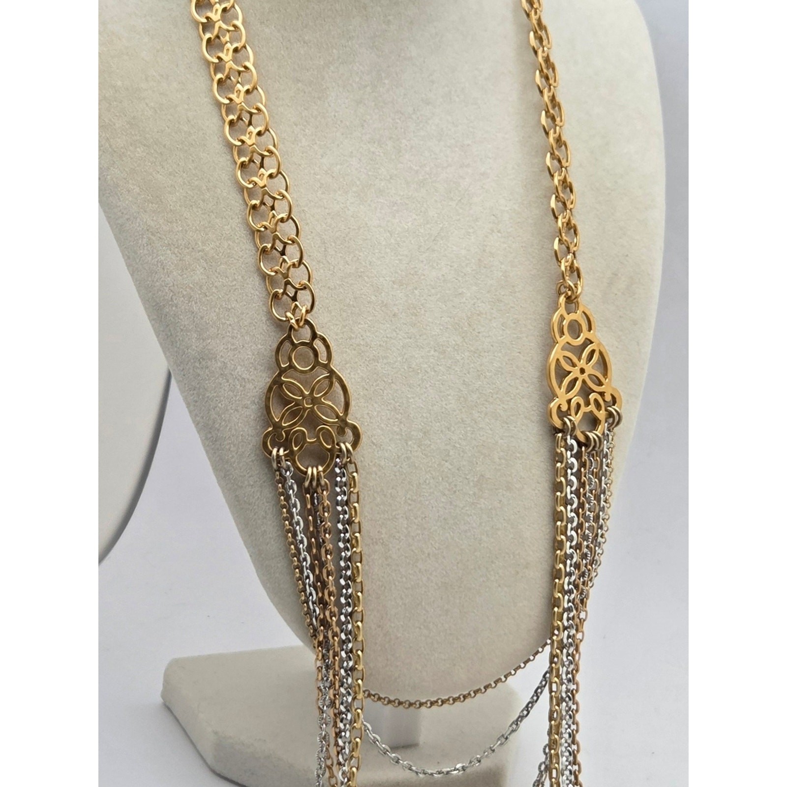 ​Brighton Multi-Strand Mixed Metal Chain Necklace 21″ Gold Silver Filigree