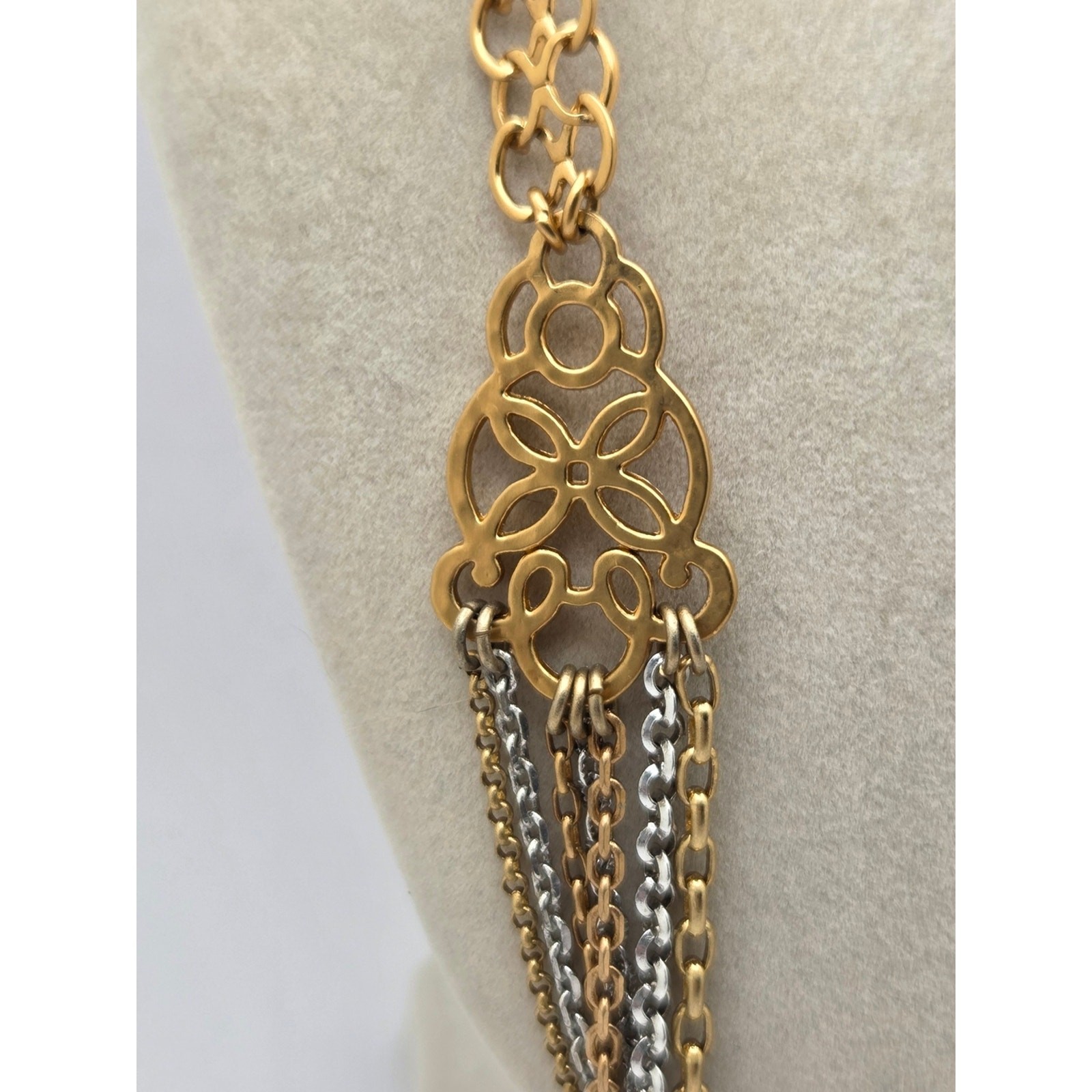 ​Brighton Multi-Strand Mixed Metal Chain Necklace 21″ Gold Silver Filigree