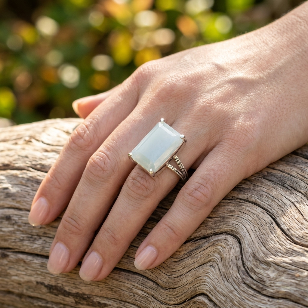 WHITE MOON STONE 925 Silver Wife Artisan Statement Band Promise Handmade Ring