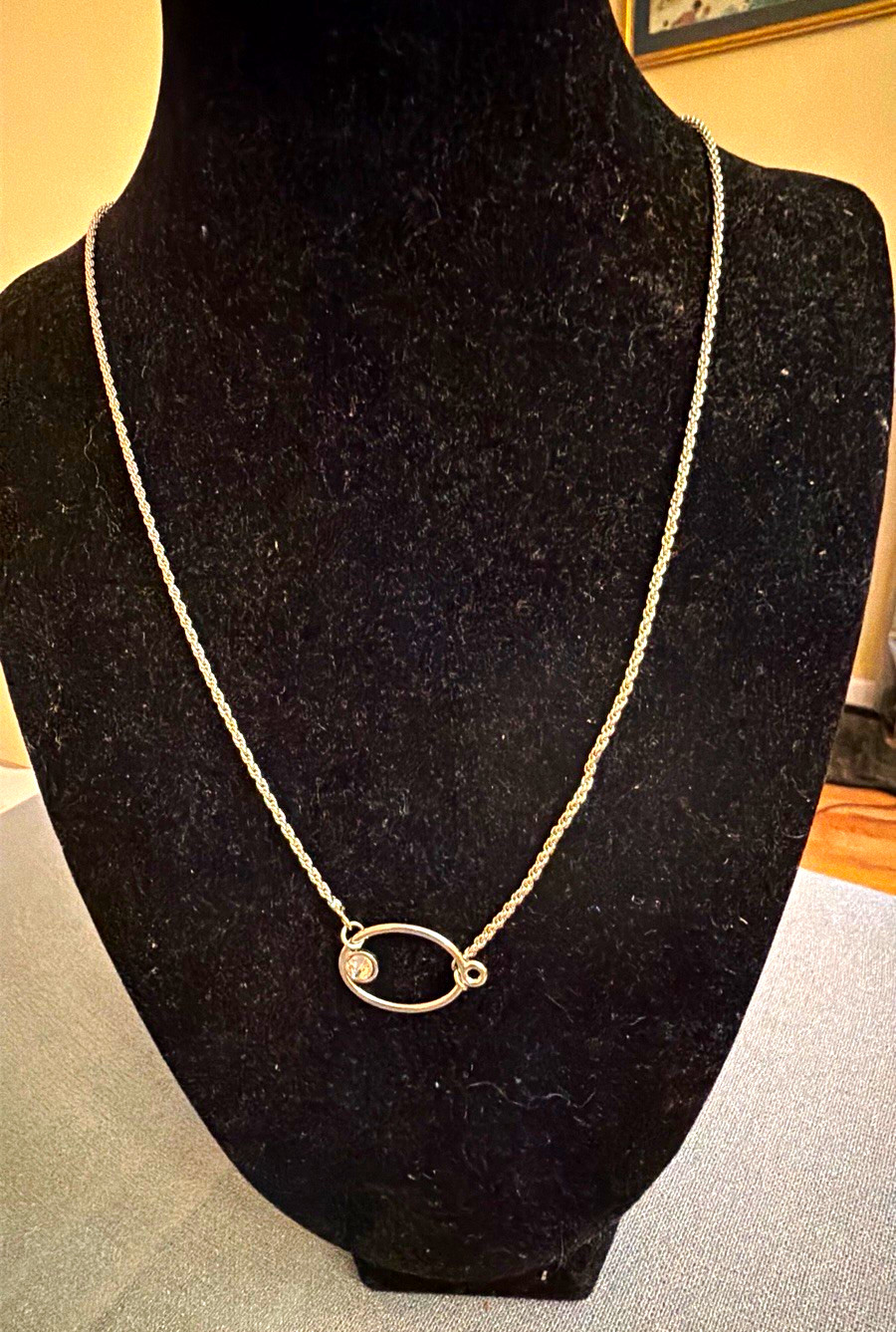 Silver Tone Rope Chain Necklace with Oval Love Charm Pendant – No Stone